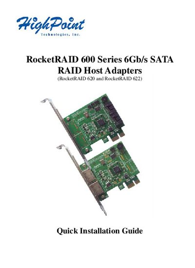 HighPoint RocketRAID 600 Series 6Gb/s SATA Host Adapters Quick Installation Guide - cover page