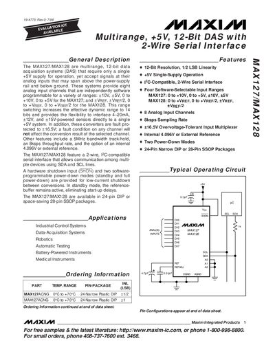 Maxim MAX127/MAX128 12‑Bit Multirange ADC Datasheet