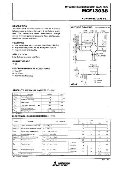 Mitsubishi MGF1303B Low Noise GaAs FET Datasheet - cover page