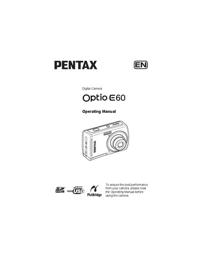 Pentax Optio E60 Digital Camera Operating Manual - cover page