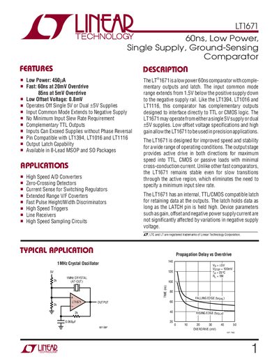 Linear Technology LT1671 Comparator Datasheet - cover page