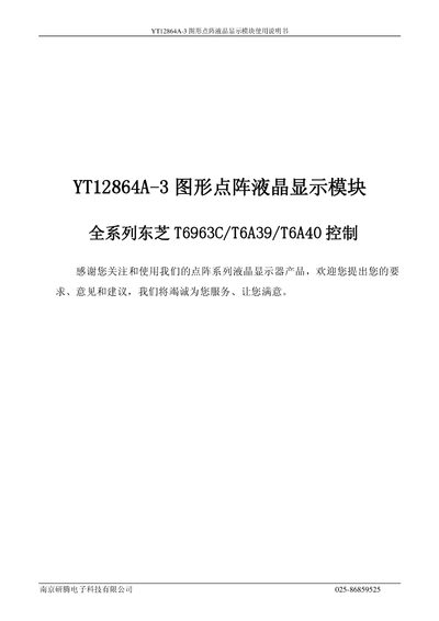 Nanjing Yanteng YT12864A-3 Graphic LCD Module User Manual - cover page