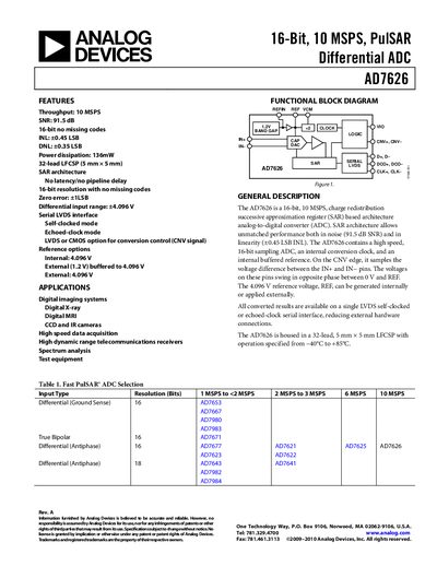 Analog Devices AD7626 Product Handbook Rev A