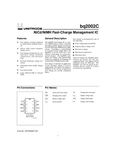 Texas Instruments bq2002C Fast‑Charge Management IC Datasheet - cover page