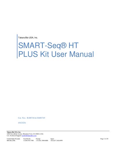 Takara Bio SMART-Seq HT PLUS Kit User Manual - cover page