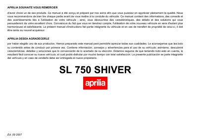 Aprilia SL 750 SHIVER User Manual - cover page