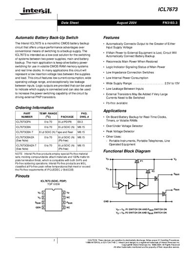 Intersil ICL7673 Data Sheet - cover page