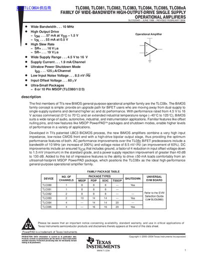 TEXAS INSTRUMENTS TLC0880 Data Sheet - cover page