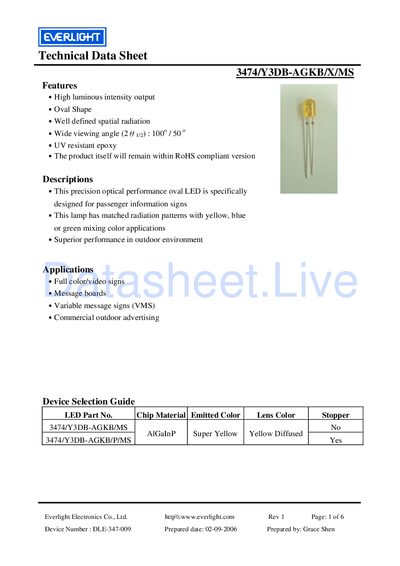 Everlight DLE-347-009 LED Technical Data Sheet - cover page