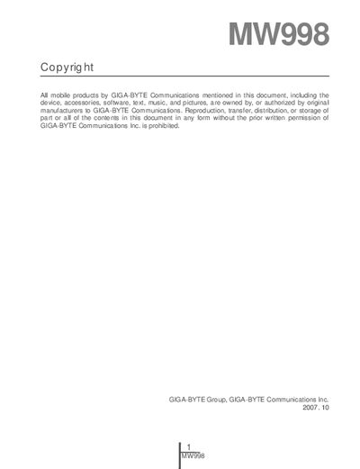 Gigabyte MW998 User Manual - cover page