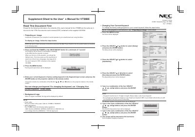 NEC VT58BE User Manual Supplement - cover page