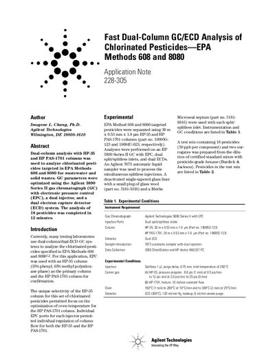 Agilent Fast Dual-Column GC/ECD Analysis of Chlorinated Pesticides -- EPA Methods 606/8080 Manual - cover page