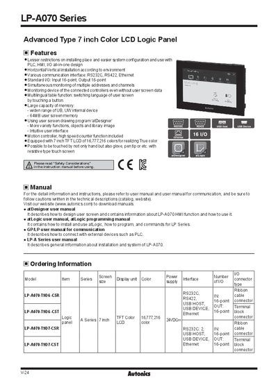 Autonics LP-A070 Series Color Logic Panel User Manual - cover page