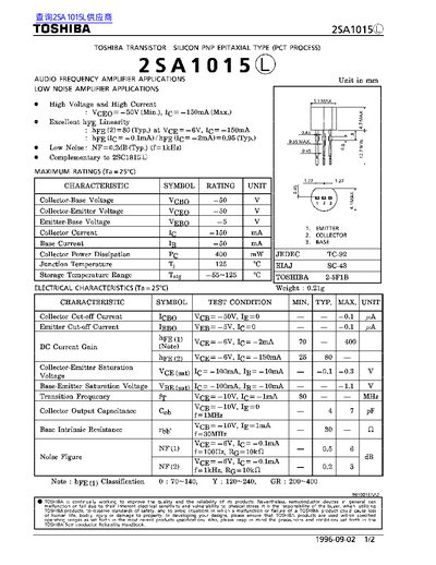 Toshiba 2SA1015L Datasheet
