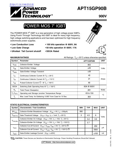 ADVANCED POWER TECHNOLOGY APT15GT90B handbook - cover page