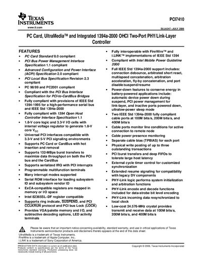Texas Instruments PCI7410 Datasheet - cover page