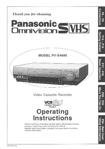 Panasonic PV-S4680 VCR Operating Instructions - cover page