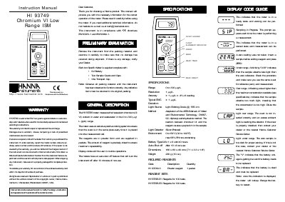 Hanna Instruments HI 93749 Chromium VI Low Range ISM Instruction Manual - cover page