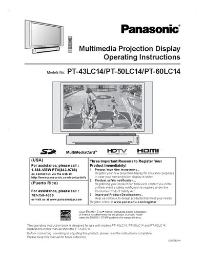 Panasonic PT-43LC14/PT-50LC14/PT-60LC14 Multimedia Projection Display User Manual - cover page