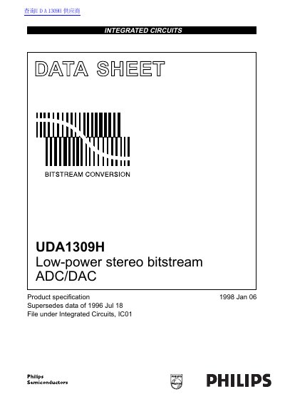 Philips UDA1309H Low-power Stereo Bitstream ADC/DAC Datasheet - cover page