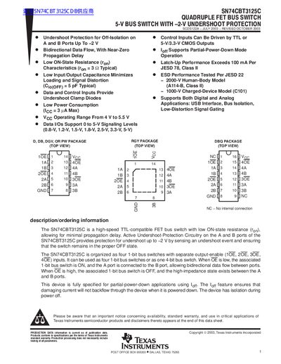 Texas Instruments SN74CBT3125C Quadruple FET Bus Switch Datasheet - cover page