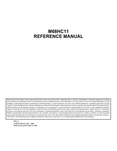 MOTOROLA M68HC11 REFERENCE MANUAL - cover page