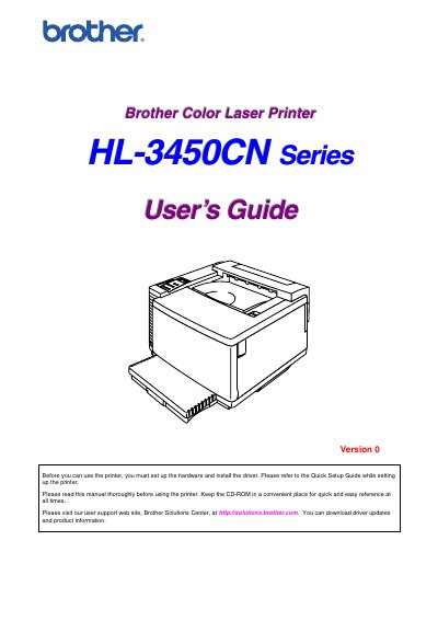 Brother HL-3450CN Series Color Laser Printer User Guide - cover page