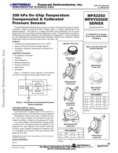 Motorola MPX2202/MPXV2202G Series Datasheet - cover page