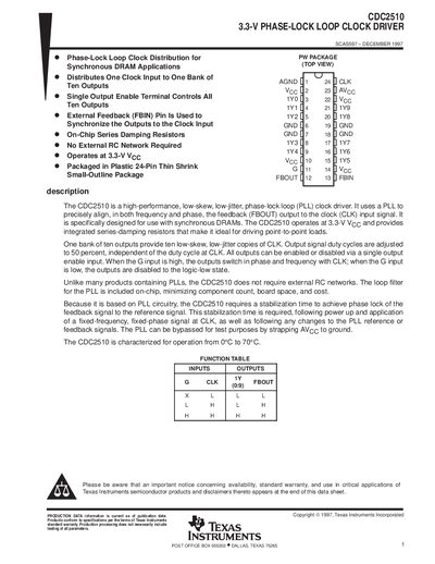 Texas Instruments CDC2510 Phase-Lock Loop Clock Driver Datasheet - cover page
