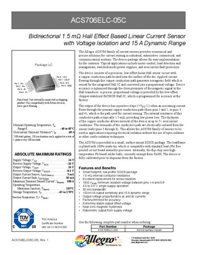 Allegro ACS706ELC-05C Datasheet - cover page