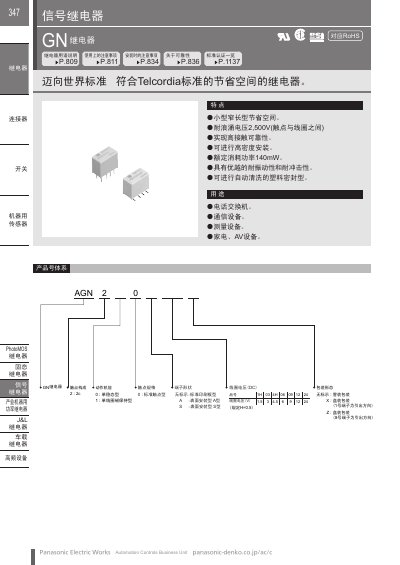 Panasonic GN Relay Datasheet - cover page