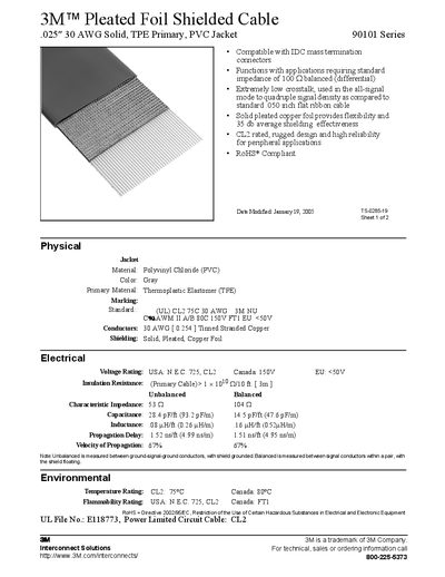 3M 90101 Series Pleated Foil Shielded Cable Manual - cover page