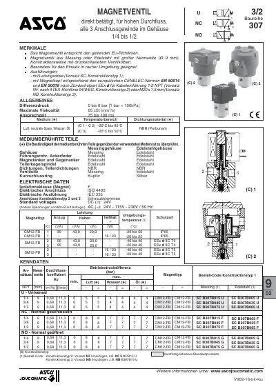 ASCO 307 Series Magnetic Valve Product Leaflet - cover page