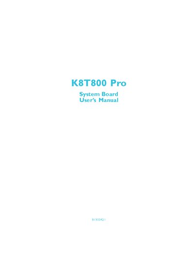 VIA K8T800 Pro System Board User Manual - cover page