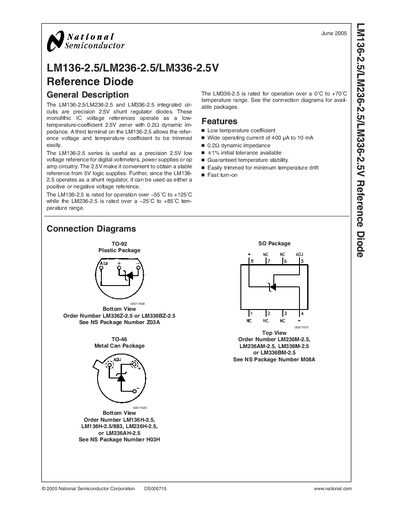 National Semiconductor LM136-2.5/LM236-2.5/LM336-2.5 Reference Diode Datasheet - cover page