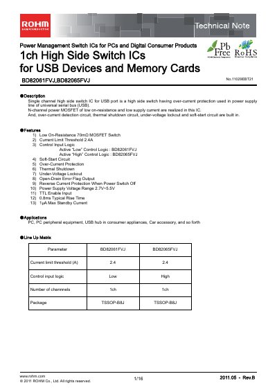 ROHM BD82061FVJ / BD82065FVJ Power Management Switch IC Technical Note - cover page