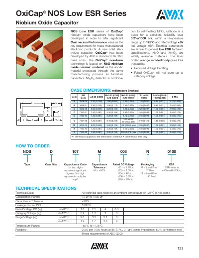 AVX OxiCap NOS Low ESR Series Capacitor Handbook - cover page