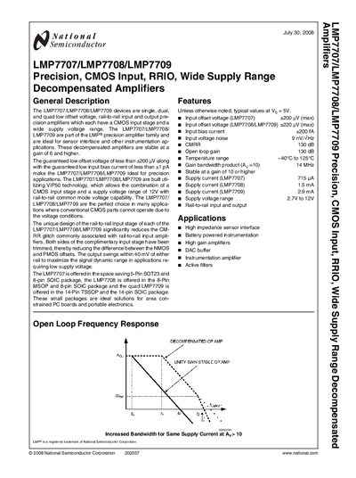 National Semiconductor LMP7707/LMP7708/LMP7709 Precision Amplifier Datasheet - cover page