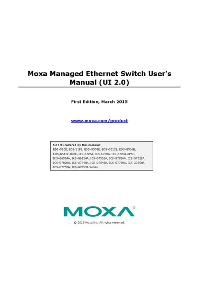 Moxa Managed Ethernet Switch User Manual (UI 2.0) - cover page