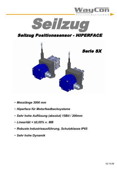 Waycon SX80-3000-SRM50 Position Measurement Sensor Technical Data - cover page