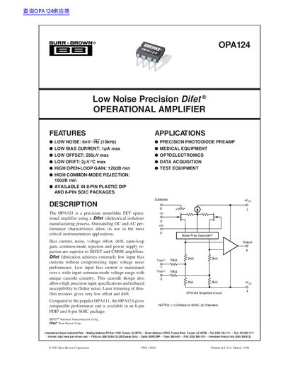 Burr-Brown OPA124 Operational Amplifier Datasheet - cover page