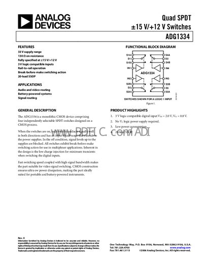 Analog Devices ADG1334 Datasheet - cover page