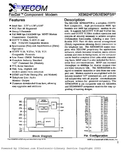 XECOM XE9624FDB Component Modem Datasheet - cover page
