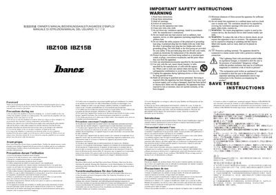 Ibanez IBZ10B/IBZ15B Amplifier User Manual - cover page
