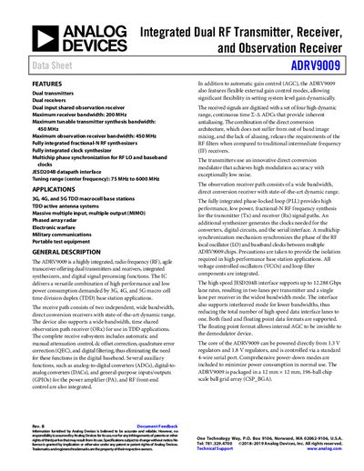 Analog Devices ADRV9009 Data Sheet - cover page