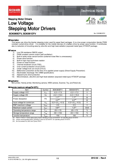 ROHM BD6380EFV Application Note - cover page
