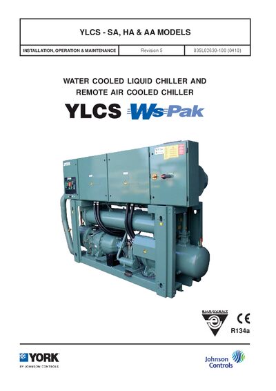 York YLCS SA/HA/AA Installation, Operation & Maintenance Manual - cover page