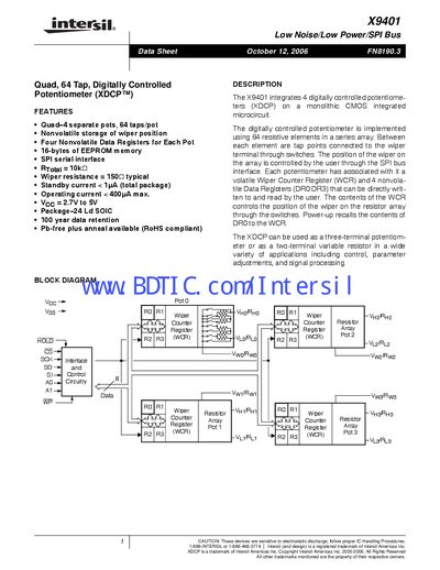 Intersil X9401 Datasheet - cover page