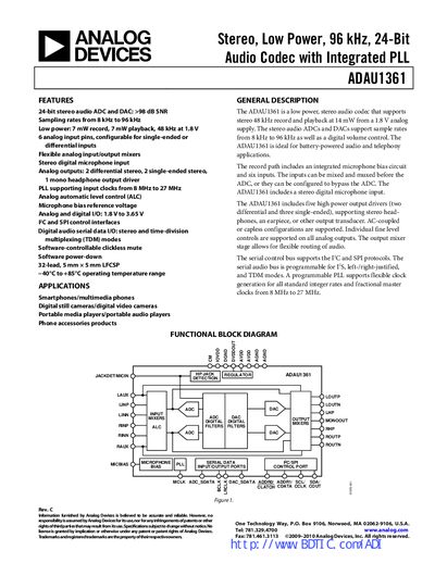 Analog Devices ADAU1361 Datasheet - cover page
