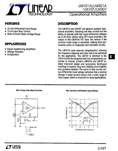 Linear Technology LM101A/LM301A/LM107/LM307 Operational Amplifier Datasheet - cover page